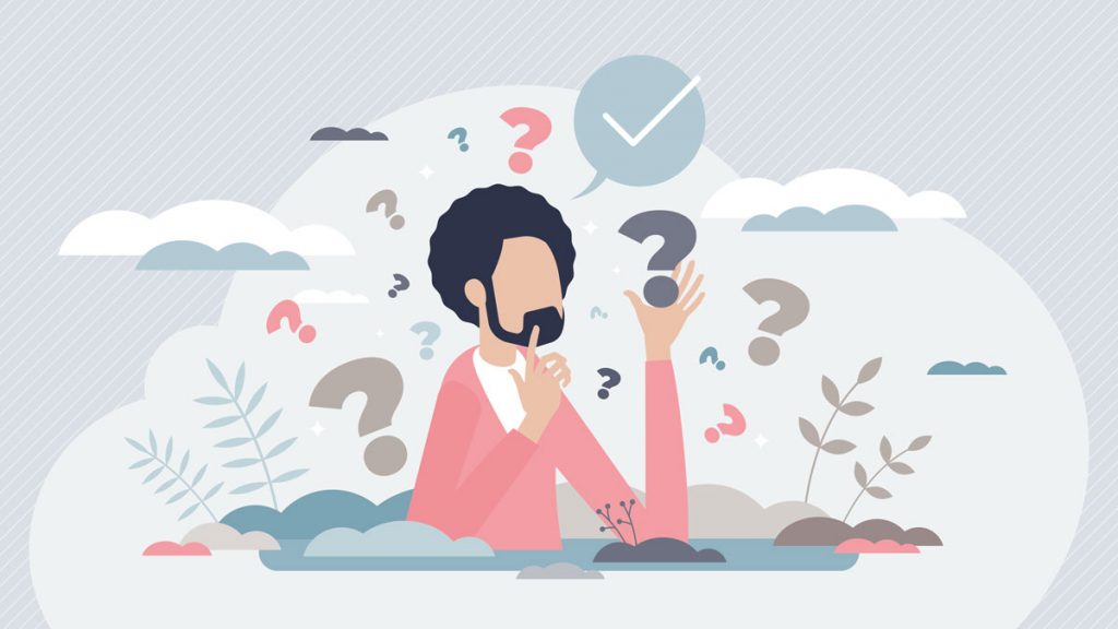 Illustration person holding question marks