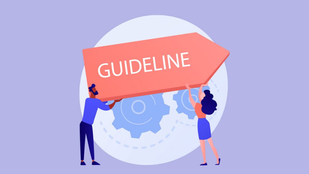 Illustration two people holding the a sign saying guideline